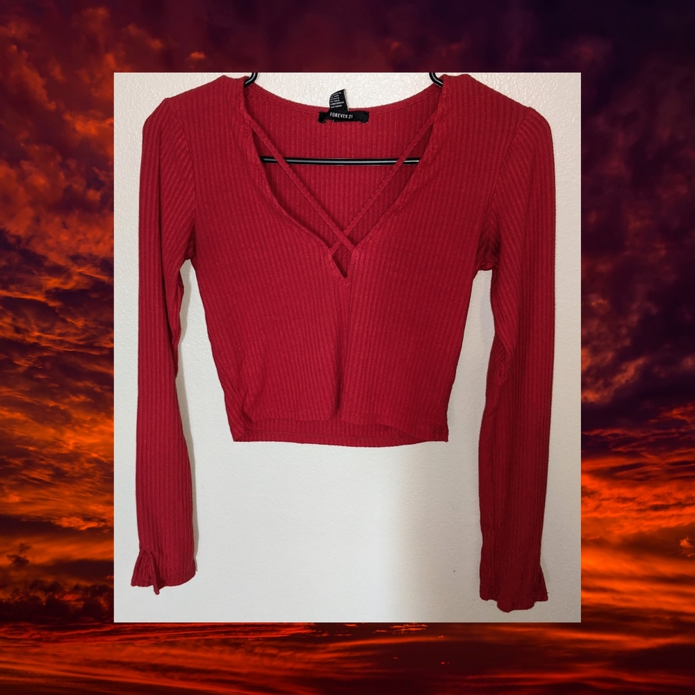 Red long sleeve crop top